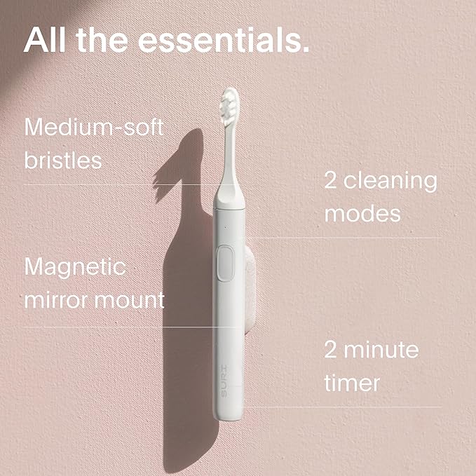 SURI 1.0 Sonic Electric Toothbrush | 40+Day Battery | Designed in California | Sustainable Electric Toothbrush for Adults | Travel Toothbrushes | Tooth Brush | White
