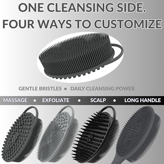 Avilana Silicone Body Scrubber - Food Grade & Lab Tested, Gentle Exfoliating Shower Brush for All Skin Types, Hygienic Quick-Dry Loofah Alternative, BPA-Free Body Brush