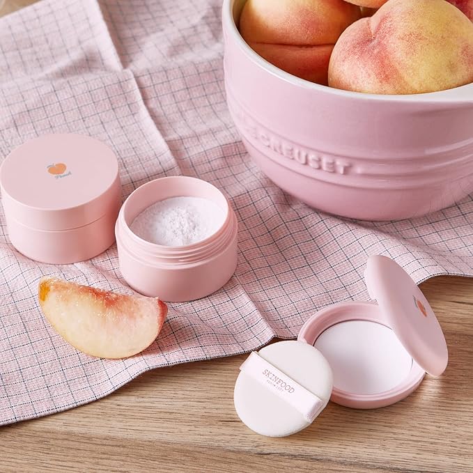 SKINFOOD Peach Cotton Multi Finish Powder 5g - Korean Peach Extract & Calamin Sebum Control Face Powder - Silky Setting Powder - Setting Powder for Oily Skin - Sweet Peach Scent for Soft Skin