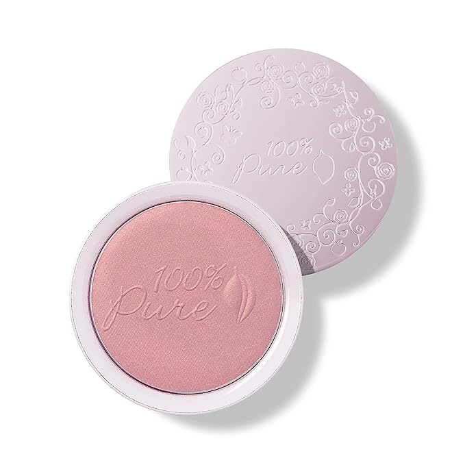 100% PURE Powder Blush (Fruit Pigmented), Chiffon, Soft Shimmery Finish, Nourishes Skin w/Rosehip Oil, Cocoa Butter, Natural Makeup (Soft Pink) - .32 oz