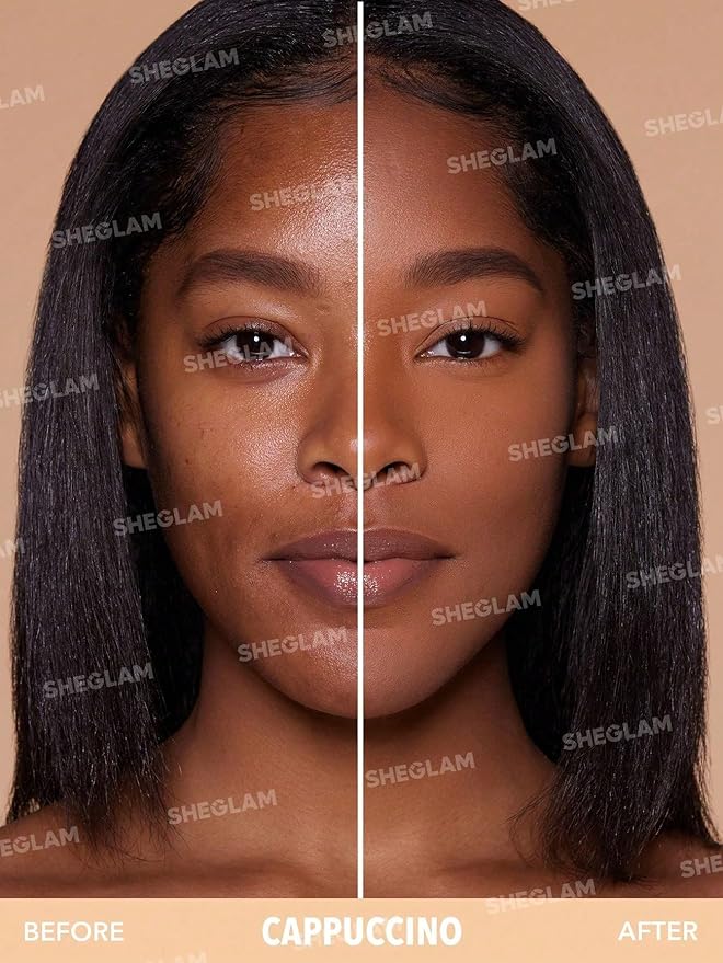 SHEGLAM SKin-Focus Full Coverage Powder Foundation Oil-Control Lightweight Face Pressed Powder Makeup-Saddle