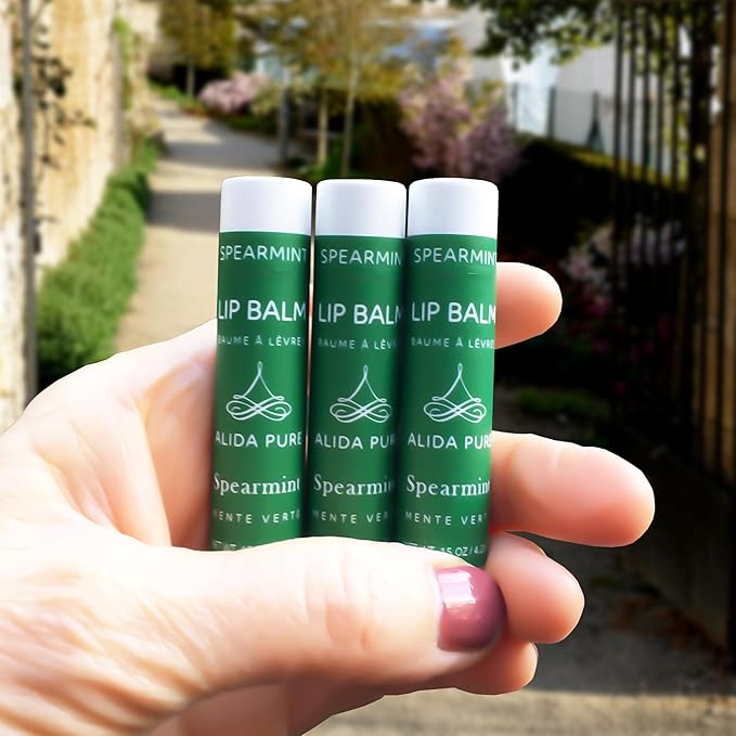 Spearmint Lip Balm Collection, Vegan Lip Balm Set, Beeswax Free, with Avocado Oil, Organic Jojoba Oil, and Vitamin E, Natural Moisturizer for Dry, Chapped Lips, 3 Tube Set