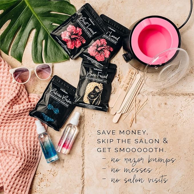 KoluaWax Hard Wax Beads for Hair Removal – Coarse Hair Formula – Face, Brazilian, Underarm, Back Chest, Bikini Waxing – Dragon Fruit & Hibiscus 1lb Refill for Wax Warmers & 10 Applicator Sticks 2 Pack