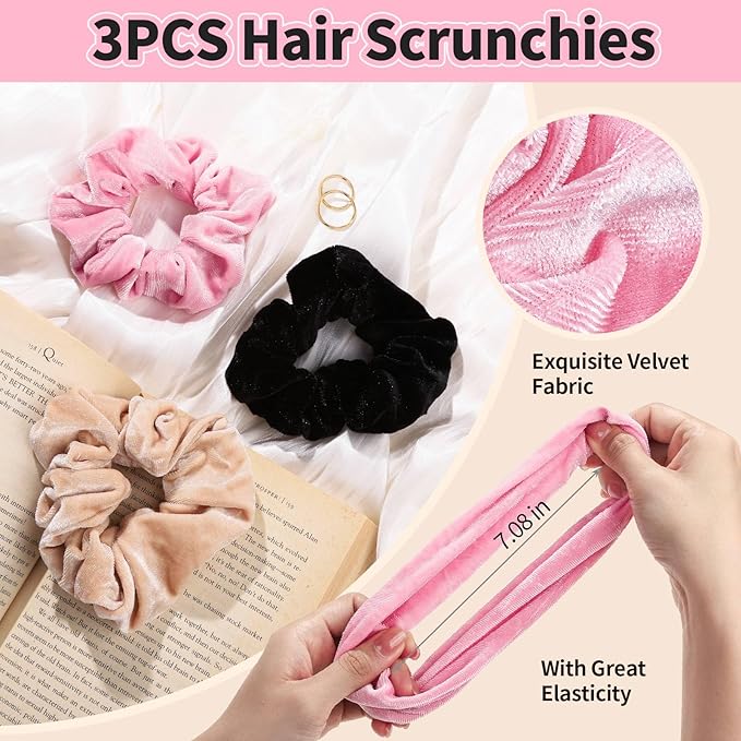 LEOBRO Spa Headband for Skin Care and Makeup, Women Teen Girls Hair Band Headbands for Washing Face, With Hair Scrunchies, Christmas Gifts for Teens (Pink & Creamy White & Black)