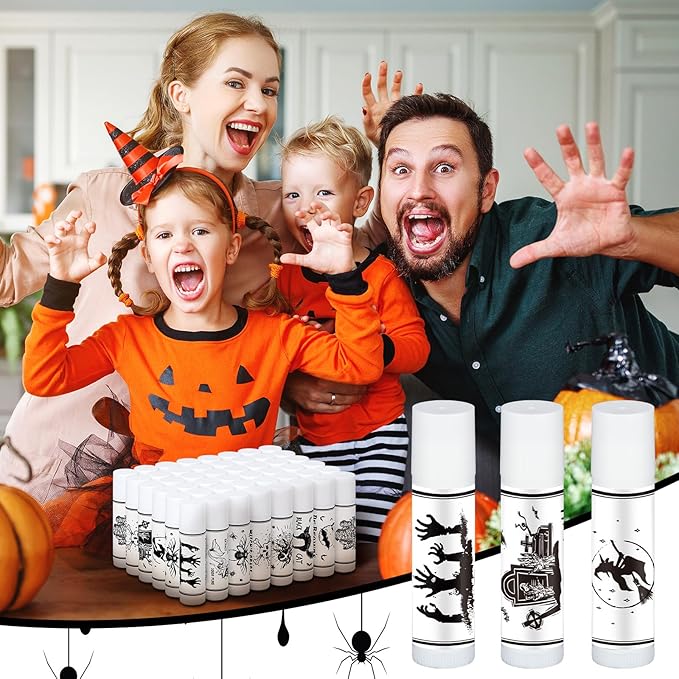 50 Pcs Halloween Spooky Lip Balm Gifts Bulk Vintage Apothecary Skull Lip Balm Favors Honey Flavor Lip Balms Halloween Party Supplies Goodies Halloween Treat Bag Stuffer for Kids Adults