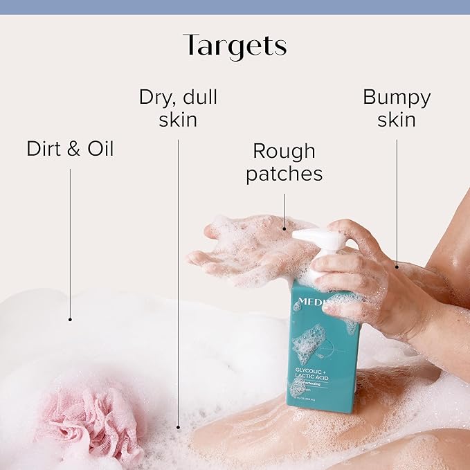 Medix 5.5 Body Scrub Skin Care Glycolic Acid Exfoliating Body Cleanser KP Bump Eraser | AHA + Lactic Acid Anti Aging All Skin Type Wash | Keratosis Pilaris & Acne | Foaming Body & Face Wash, 15 Fl Oz