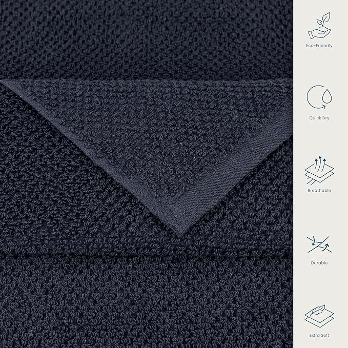 CASA COPENHAGEN Popcorn Textured 4 Pieces Bath Towel Set- Navy Blue, 550 GSM 4 Bath Towel Rough & Tough Use Cotton Towels Gift Set for Bathroom