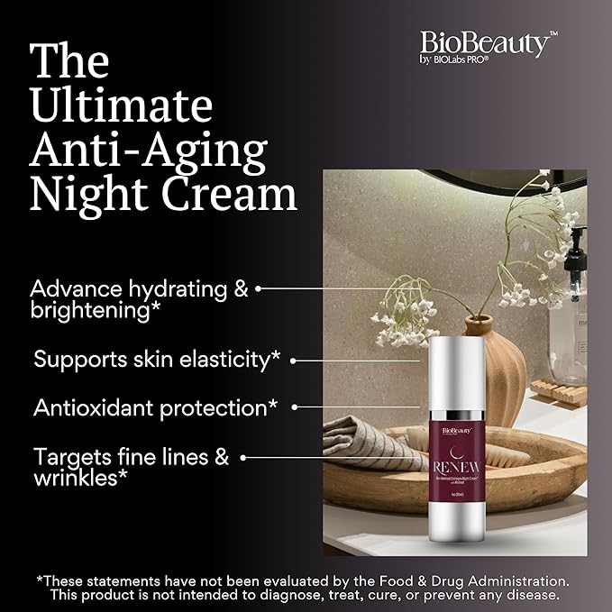 BIOBeauty Night Cream with Retinol – Restorative Anti-Aging Moisturizer Infused with Real Bioidentical Hormones - Renew Face and Under Eye Serum (1oz)