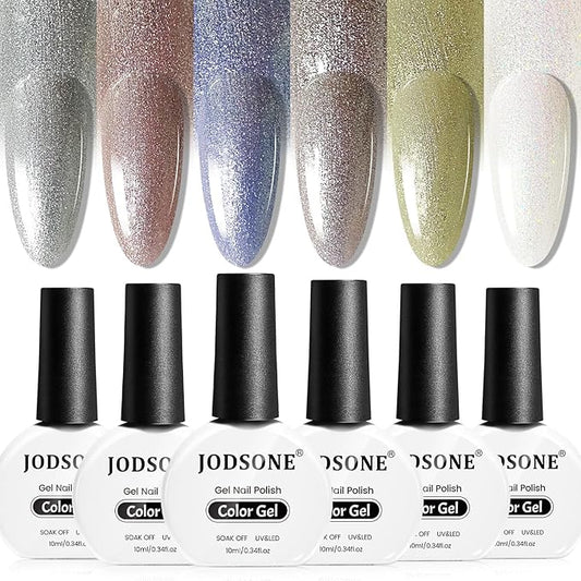 JODSONE 10ml Glitter Gel Nail Polish Set 6 Color Glitter Effect gel polish All Seasons Neutral Soak off LED Lamp Gel Manicure Set for Nail Art