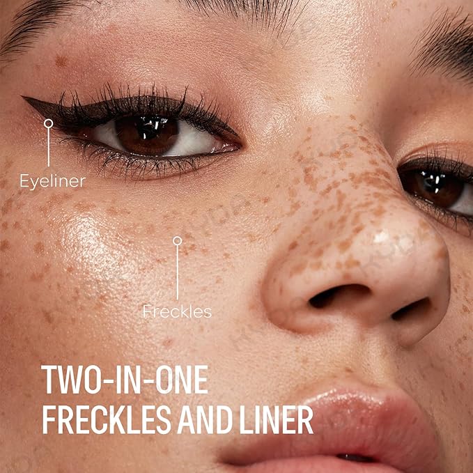 KYDA Freckle Liquid Eyeliner Pen, 2 in 1 Freckles Stamp and Black Liquid Eyeliner, Waterproof and Long lasting Soft Dot Spot Pen Realistic Fake Freckles for Natural Lifelike Sun-kissed Makeup-LIGHT