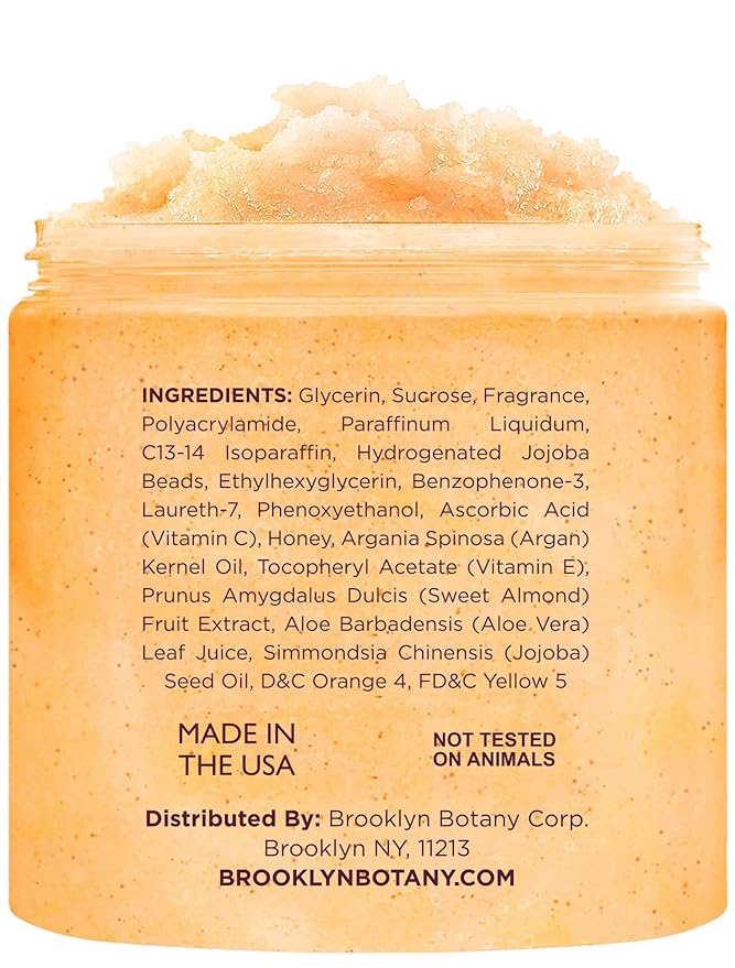 Brooklyn Botany Vitamin C Honey Sugar Scrub for Body 10 oz – Deeply Hydrating and Gently Exfoliating Body Scrub for Women and Men – Moisturizing and Nourishing the Skin