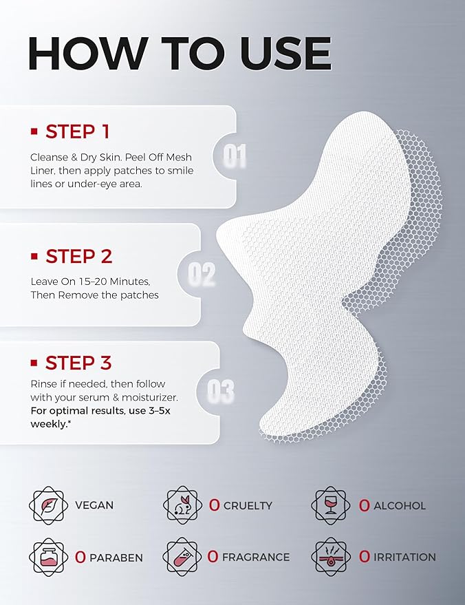 Smile Line & Under Eye Patches – 4-Peptide Anti-Wrinkle Treatment with Collagen, Caffeine & Niacinamide – Firming, Hydrating, Brightening Face Pads for Laugh Lines, Eye Bags, 10 Pairs