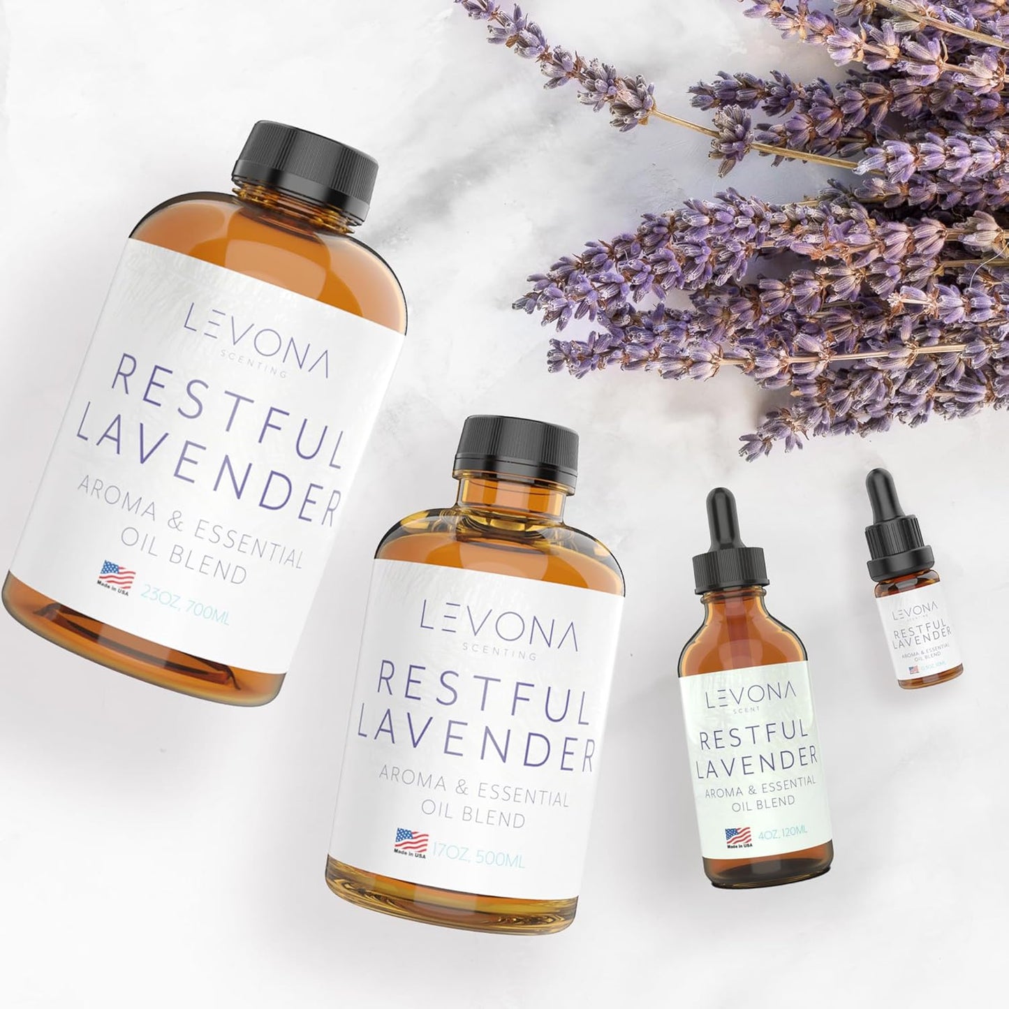 Levona Scents Pure Essential Oils for Diffusers for Home Luxury Scents - Restful Lavender Essential Oil is A Floral Blend of Eucalyptus, Bergamot, Lavender - Aroma Diffuser Oil