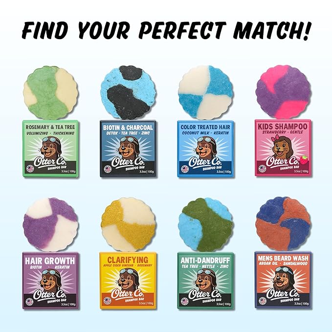 Otter co. Biotin Detox Shampoo Bar – Charcoal & Tea Tree Oil, Rosemary, Turmeric, Green Tea, Zinc – Vegan, Sulfate Free & Non Toxic – Women and Mens Shampoo, All Hair Types, Made in USA