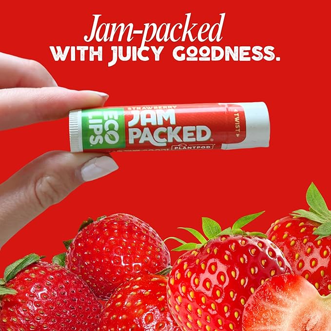 Eco Lips Freshly Squeezed Organic Fruit Lip Balms - Citrus Got Real (Lemon/Lime), Melondramatic (Watermelon), Jam Packed (Strawberry) Plastic-Free Plant Pod 6-pack by Eco Lips 100% Natural.