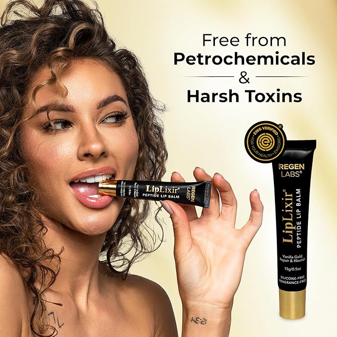 LipLixir Non Toxic Peptide Lip Balm – EWG® VERIFIED, All-Natural, Ultra-Clean, Hydrating, Doctor Approved Lip Gloss – Fragrance-Free with Shea, Cocoa & Coconut Oil, (Reformulated Thicker Formula)