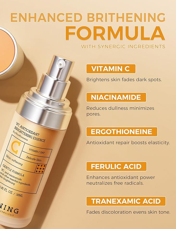 Vitamin C Serum with Niacinamide & Ethyl Ascorbic Acid: Brightening, Moisturizing Face Serum for Dark Spots | Hyperpigmentation & Anti-Aging Treatment | Korean Synergy Formula 1.01oz