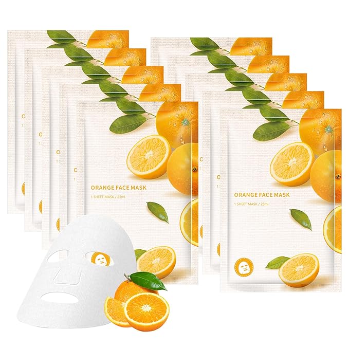 Vitamin C Face Masks Skincare, Hydrating & Moisturizing Sheet Mask for All Skin Types Skin - Firms, Tones & Smooths Fine Lines, Facial Masks for Women Skin Care, Soothe Face Sheet Masks for Spa