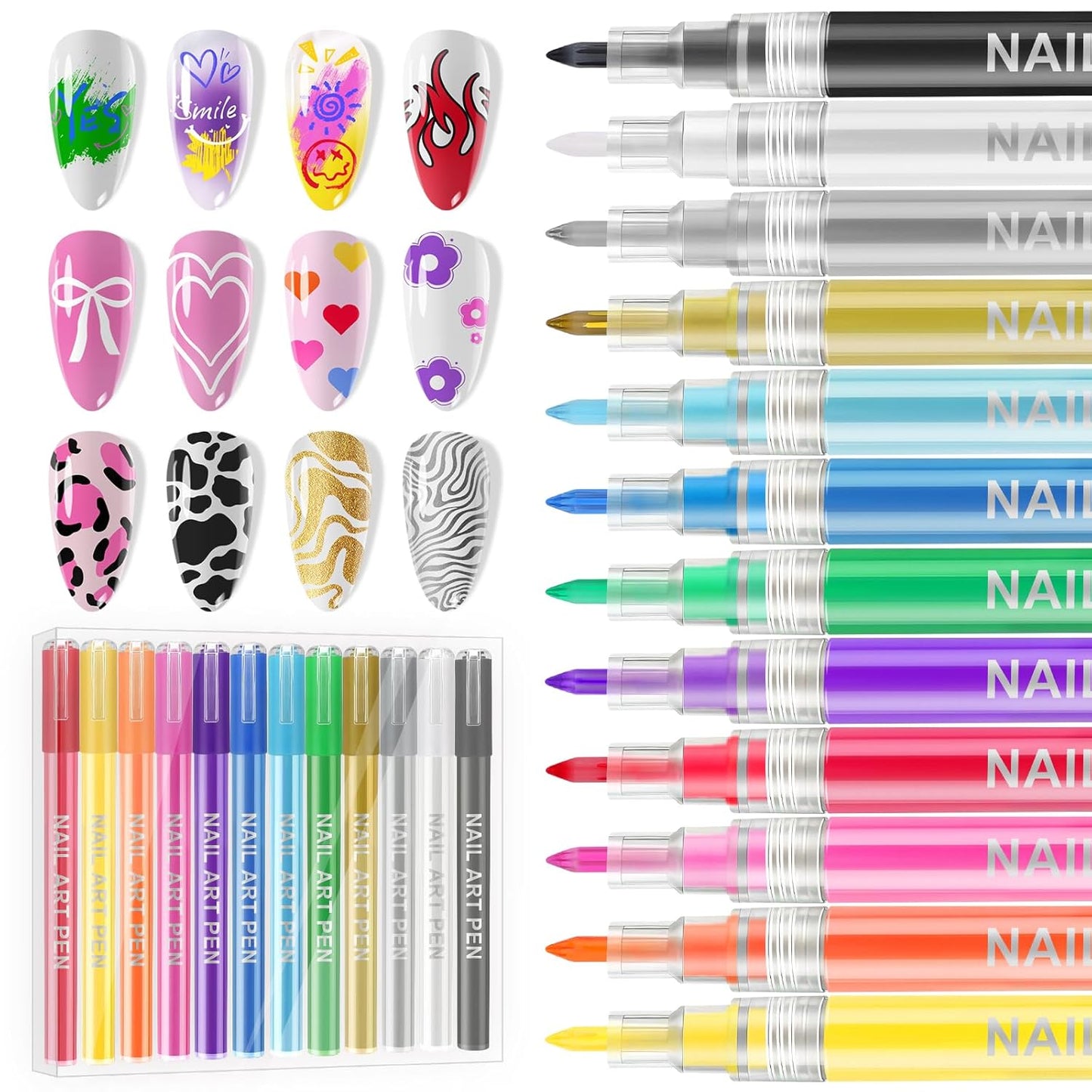Nail Art Pens Set, EBANKU 12 Colors 3D Nail Polish Pens Acrylic Paint Pens Nail Markers for Nail Art Drawing Painting Manicure Tools Nail Design Kit Home Nail Salon DIY, 0.7MM