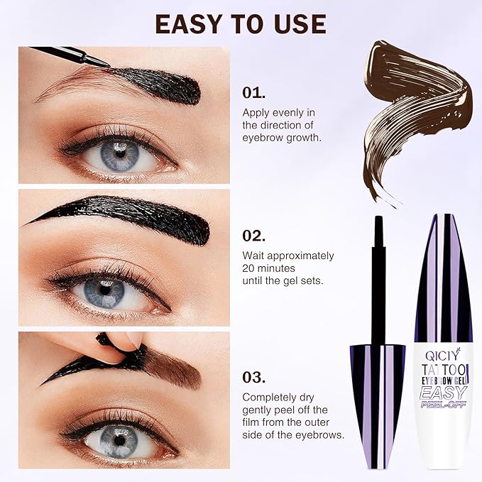 2025 New Tattoo Eyebrow Gel Easy Peel Off for Women, Upgrade Eyebrow Tattoo Peel Off, Transfer-proof Eyebrow Gels Waterproof for All Skin Types (Brown)