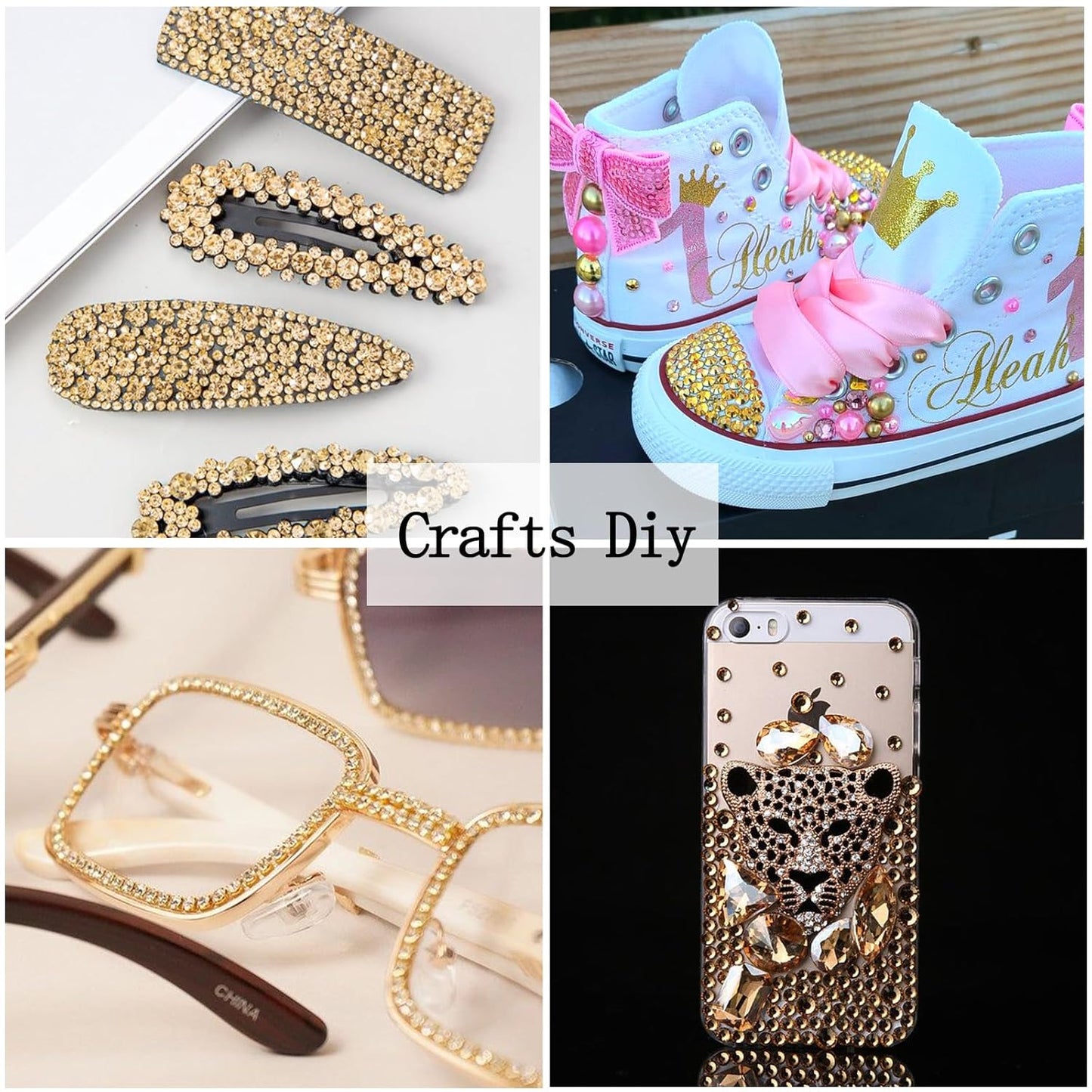 Nail Art Rhinestones with Glue Gel Flatback Nail Charms Luxurious Supplies Accessories Champagne Nails Gems Jewelry for Women Nails DIY Design Decoration,Champagne