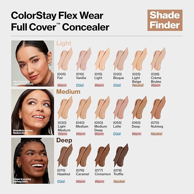 Revlon ColorStay Flex Wear, Full Cover Non-Creasing Concealer, Infused with Hyaluronic Acid & Vitamin E, Flexible Longwear, 060 Deep, 0.34 Fl Oz