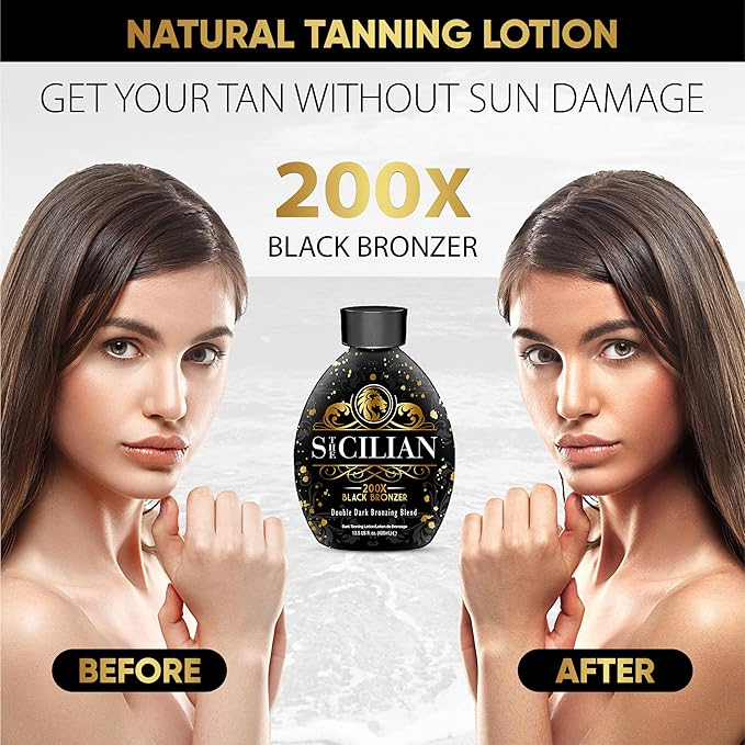 The Sicilian 200X Dark Black Bronzer Tanning Lotion - BEST for Glowing Skin - Gradual Bronzing & Sunless Self Tanner Lotion - Luxurious Sunless Body Tanning Lotion Nourishes Skin