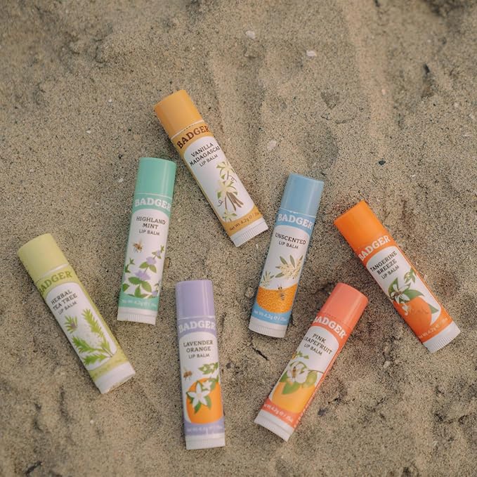 Badger - Classic Lip Balm, Unscented, Made with Organic Olive Oil, Beeswax & Rosemary, Certified Organic, Moisturizing Lip Balm, 0.15 oz (4 Pack)