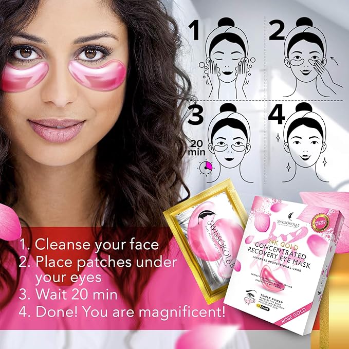 SWISSÖKOLAB Under Eye Patches For Puffy Eyes 24k Gold Eye Mask Dark Circles And Puffiness Collagen Eye Gel Pads Moisturizing & Reducing Wrinkles Anti-Aging Hyaluronic Acid (Japanese Series)