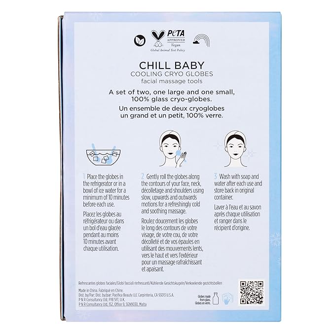 Pacifica Ice Roller Cryo Globes – Cooling Glass Facial Massager for Face, Eyes & Neck – Cold Therapy Beauty Tool for Puffy Eyes, Dark Circles, Redness, Wrinkles – Skin Care Gift for Women & Men