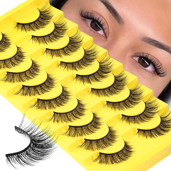 Losha Lashes Wispy Cat Eye Lashes 3D Natural False Eyelashes 9 Pairs Thin Faux Mink Lashes Pack Soft Lightweight Fake Eyelashes (Wispies)