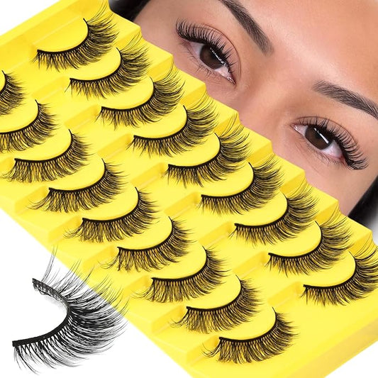 Losha Lashes Wispy Cat Eye Lashes 3D Natural False Eyelashes 9 Pairs Thin Faux Mink Lashes Pack Soft Lightweight Fake Eyelashes (Wispies)