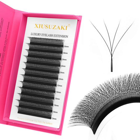 W Lash Extensions Supplies 4D Eyelash Extensions W Shape 0.07mm Thickness C Curl 15mm Premade Fans Easy Fan Lashes Volume Matte Black 12 Rows Crisscross Eye Lashes(W-4D-0.07-C,15mm)