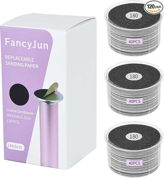 120PCS Fine 180 Grit Replaceable Sandpaper Discs for Electric Foot Callus Removers - 42mm Ultra-Soft Foot File Refills - Gentle Polishing & Baby-Smooth Finish