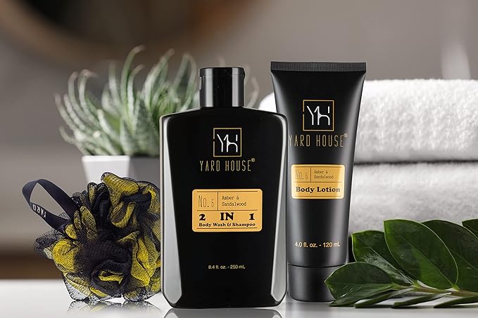 Bath and Body Gift Set for Men - Sandalwood Amber - Birthday, Christmas, Fathers Day Gifts From Wife Daughter Son for Husband, Dad - Relax Spa Kit w. Full Size Items in Deluxe Toiletry Bag