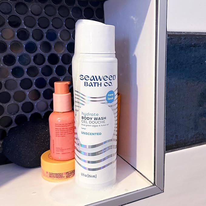 Seaweed Bath Co. Hydrate Body Wash - Unscented | Foaming Shower Gel Cleanser with Natural Ingredients | Fragrance Free and Gentle | Good For Sensitive Skin | 12 oz (Pack of 2)