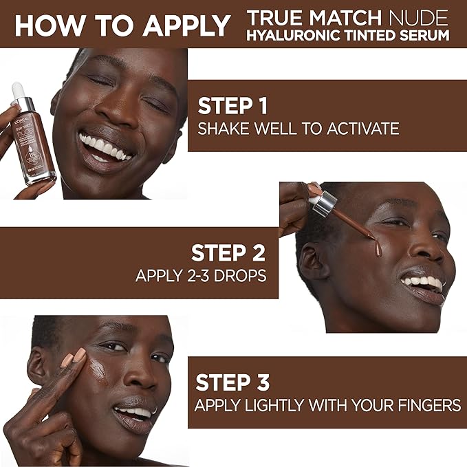 L'Oreal Paris True Match Nude Hyaluronic Tinted Serum Foundation with 1% Hyaluronic acid, Rich Deep, 1 fl. oz.