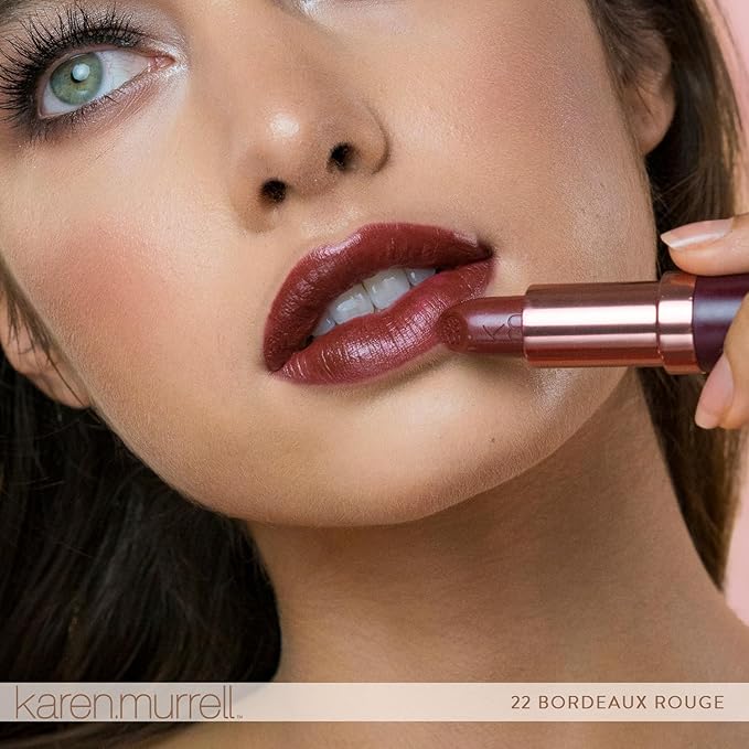 Karen Murrell - Natural Lip Stick - Lipstick 22 Bordeaux Rouge - Dark Red Lipstick - Matte Finish, 100% Natural Ingredients, Moisturizes & Hydrates Lips - Paraben & Cruelty Free