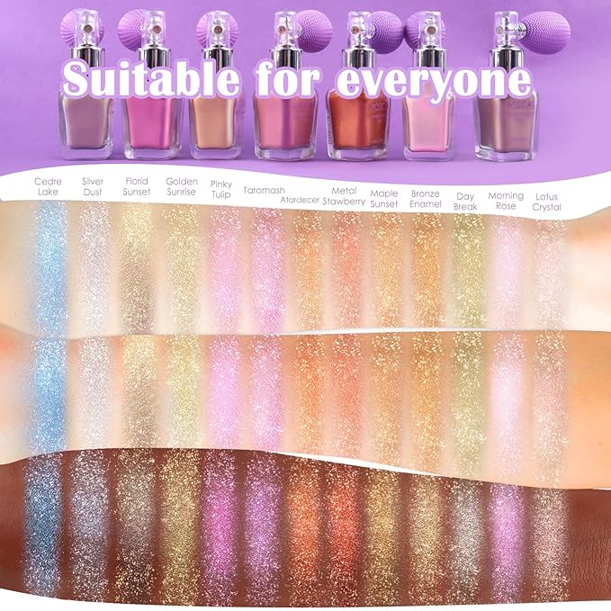 Yosca Highlighter Powder Spray, 20ML Cosmetic Grade Shimmer Powder Pink Glitter Spray Sparkle Highlighter Makeup Festival Concert Accessorise for Rave Clothes Hair Face Nail Art - Taromash