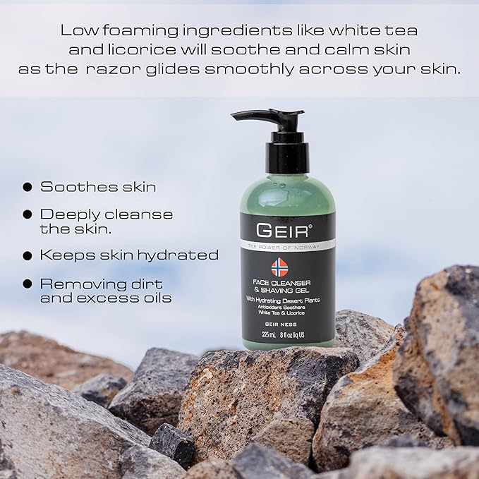 Geir Ness Face Cleanser & Shave Gel for Men - Contains Arctic Algae & Minerals - Moisturizing Deep Cleansing Face Wash