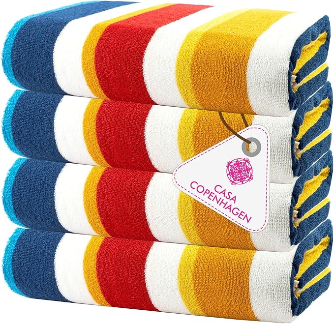 CASA COPENHAGEN Bora Bora Beach Towels Designed in Denmark Rough and Tough, Quick Dry, for Pool, Bath & Shower 30x60 inches 4 Pieces Cotton Beach Bath Towels Set - Yellow