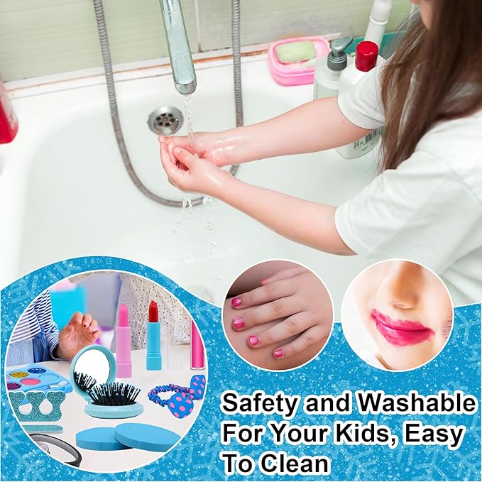 Kids Makeup Kit for Girl Toys, Princess Toys With Makeup kit Nail Polish Set Little Girls Toddlers Dress up Set Birthday Gift Play Makeup Kits For Girls Ages 6-10