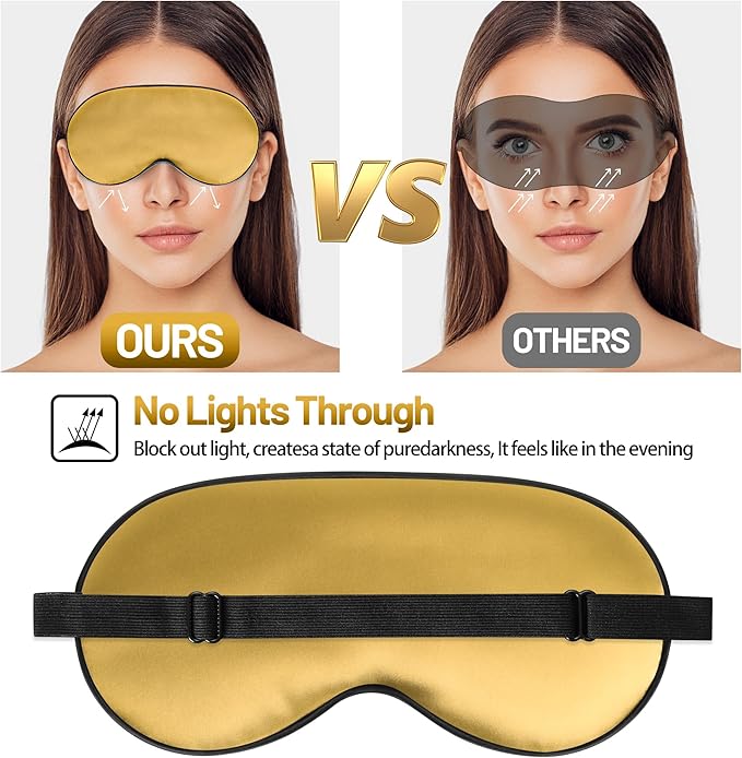 Sleep Mask, Silk Eye Mask for Sleeping with Adjustable Strap, Blindfold Eyeshade for Men & Women, Comfortable & Soft Eye Cover Eyeshade for Night Sleep (Gold)