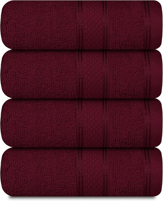 Casa Lino 100% Cotton Hand Towels for Bathroom - Soft, Highly Absorbent & Quick Dry Kitchen Towels - Gym Towel Set - Travel Towel Set - 24" x 16" - Pack of 4 - (Burgundy)
