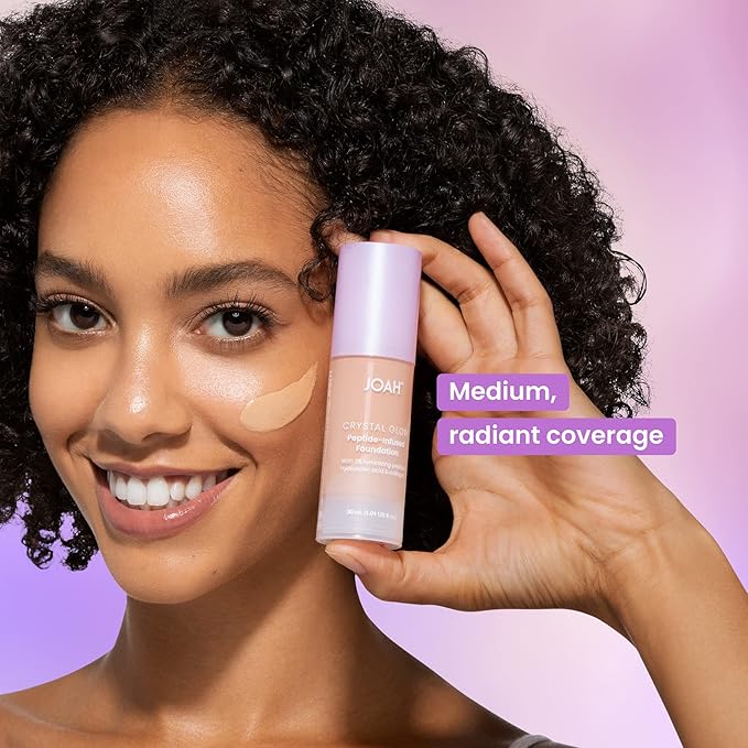 JOAH Crystal Glow Peptide-Infused Foundation, 2-in-1 Multitasking Korean Makeup with Blurring Face Primer, Luminizer, Hydration & Skin Defense for a Flawless Finish, 1.01 Oz, Light Medium Cool