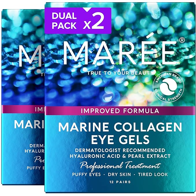 MAREE Eye Gels 2 PACK - Under Eye Patches for Puffy Eyes and Dark Circles with Natural Marine Collagen & Hyaluronic Acid - Anti-Aging Masks for Face to Soothe Puffiness