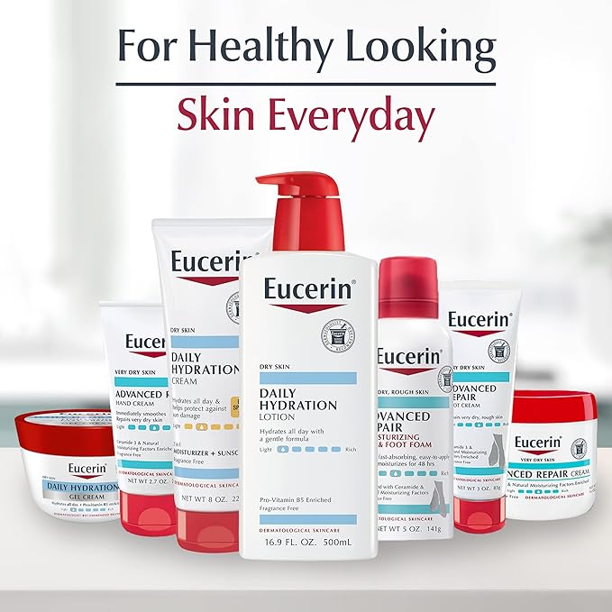 Eucerin Daily Hydration Body Lotion, Unscented Body Lotion for Sensitive Dry Skin, 16.9 Fl Oz Pump Bottles, 3 Pack