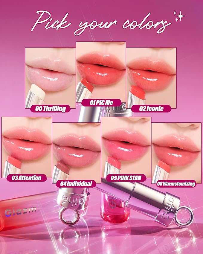 ATHE Glazm Lipbalm Stick - Vegan Glow Korean Lip Balm - Plumping, Volumizing & Highly Pigmented Lipstick - Soft Melting, Buildable Formula - Plant-Derived, Cruelty-Free, 0.12oz. (01 Pic Me)