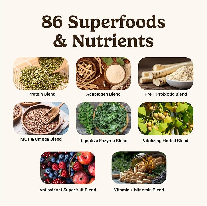 VitaHustle ONE Max Protein Powder, 30g Plant Protein + 5g Creatine, All-in-One Meal Replacement Shake with Greens, Adaptogens, Ashwagandha, Probiotics & Vitamins – Double Chocolate, 15 Servings