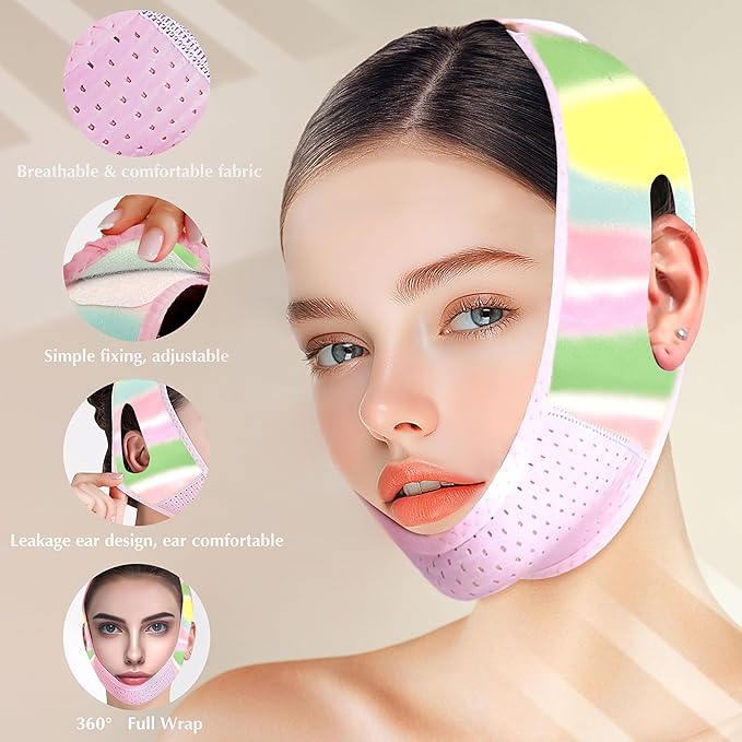 Reusable V Line Lifting Mask with Chin Strap, V Shaped Face Mask for Sagging, Jaw Exerciser (Colorful)